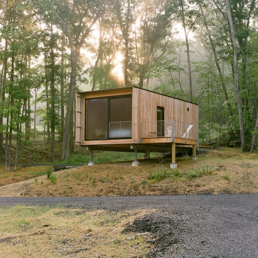 Garrison Architects completes modernist Catskills retreat with 24 elevated cabins