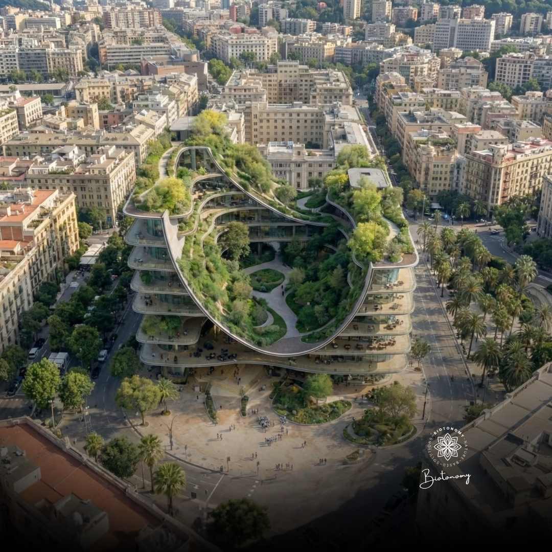 Moein Nodehi Biotonomy aerial view of green roofs